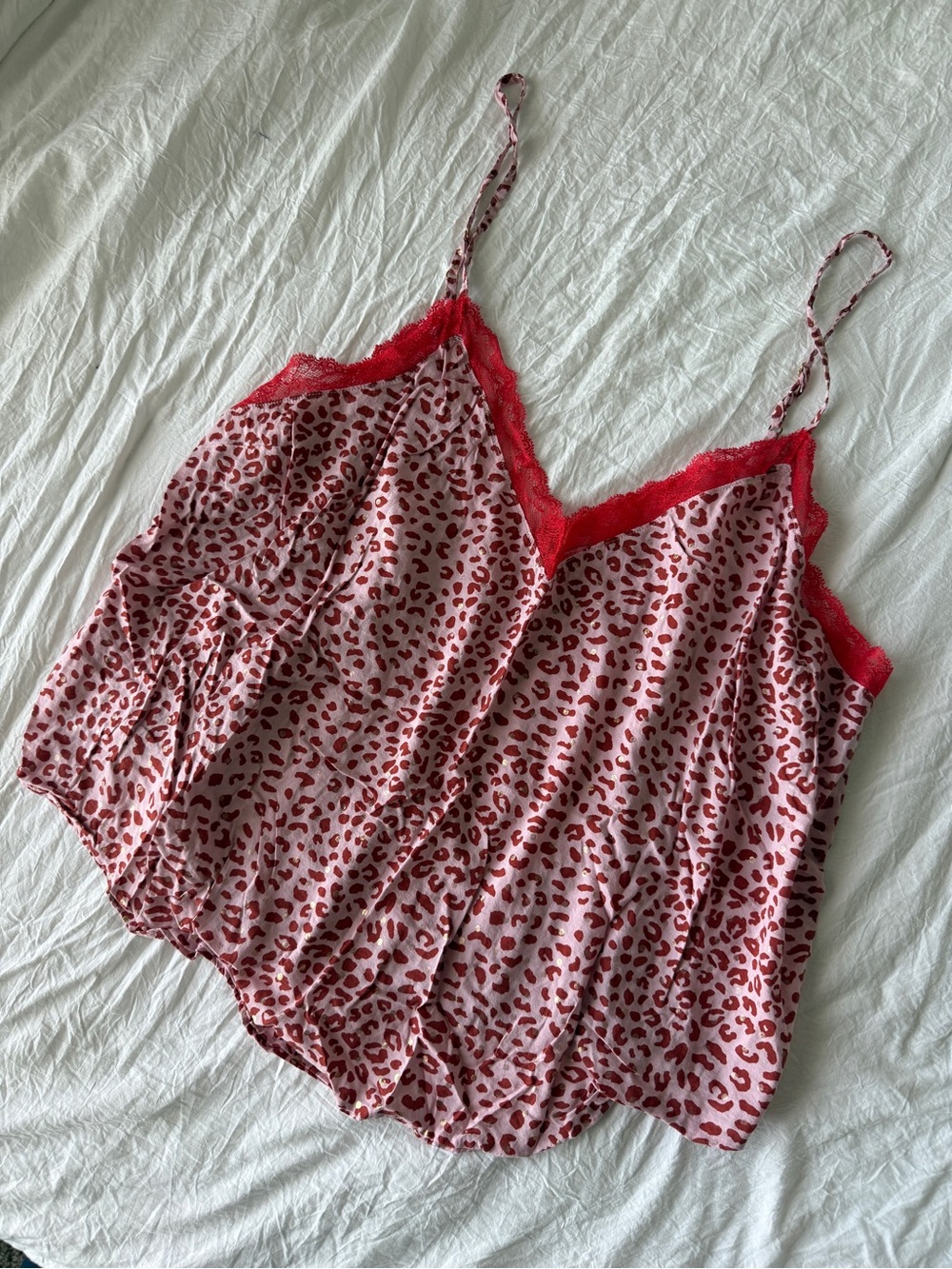 VICTORIA’S SECRET Vintage Slip Tank Top Cheetah Leopard Print Pink Lace Lingerie